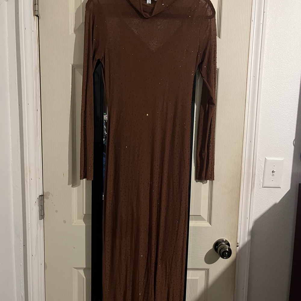 afrm long sleeve dress Rhinestone brown size L